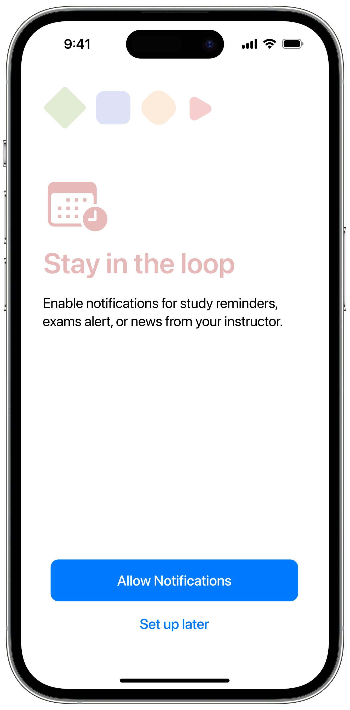 Enable notifications for alerts and Reminders.