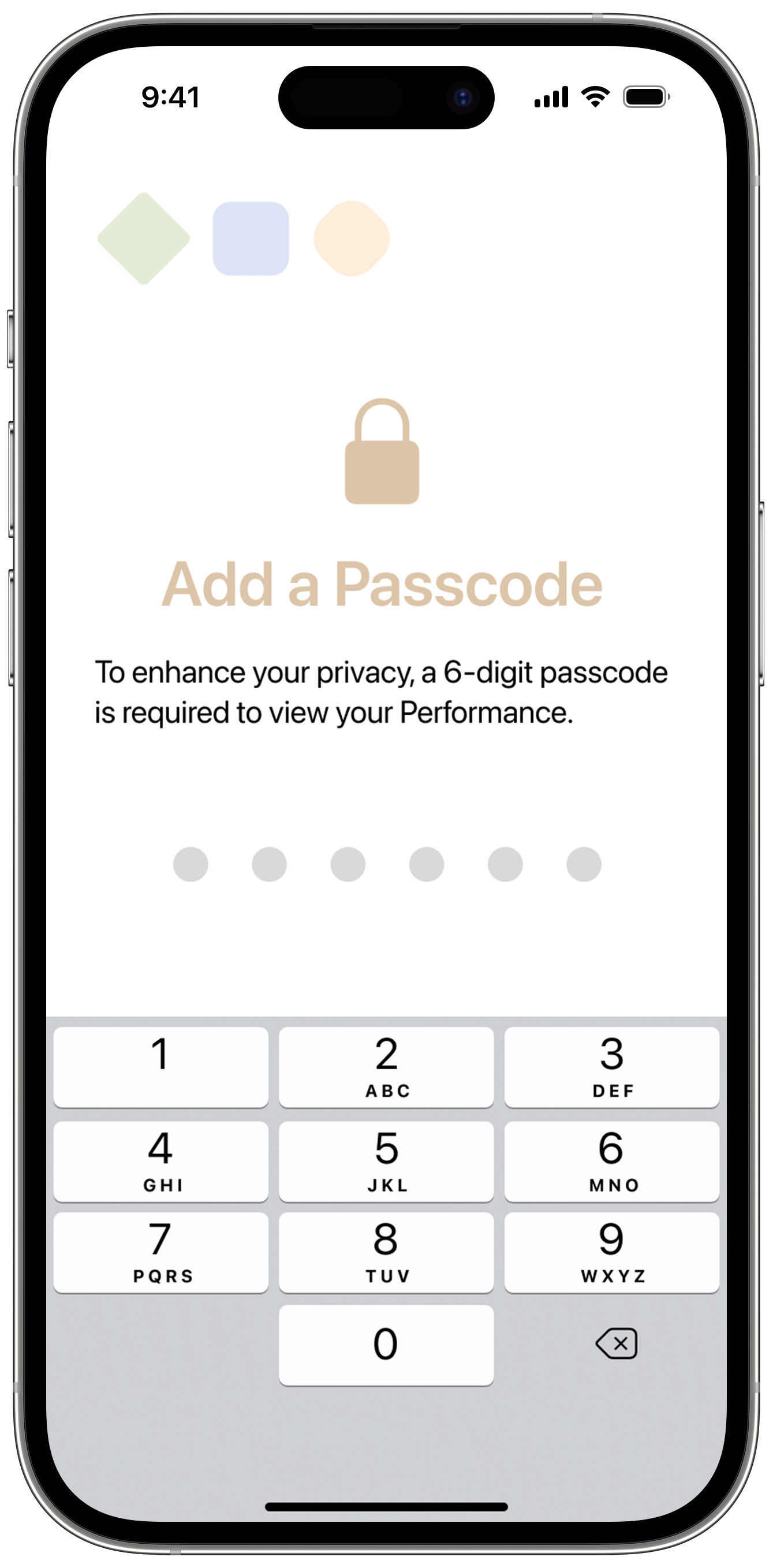 Set up passcode for Performance and Face ID for faster log-in.