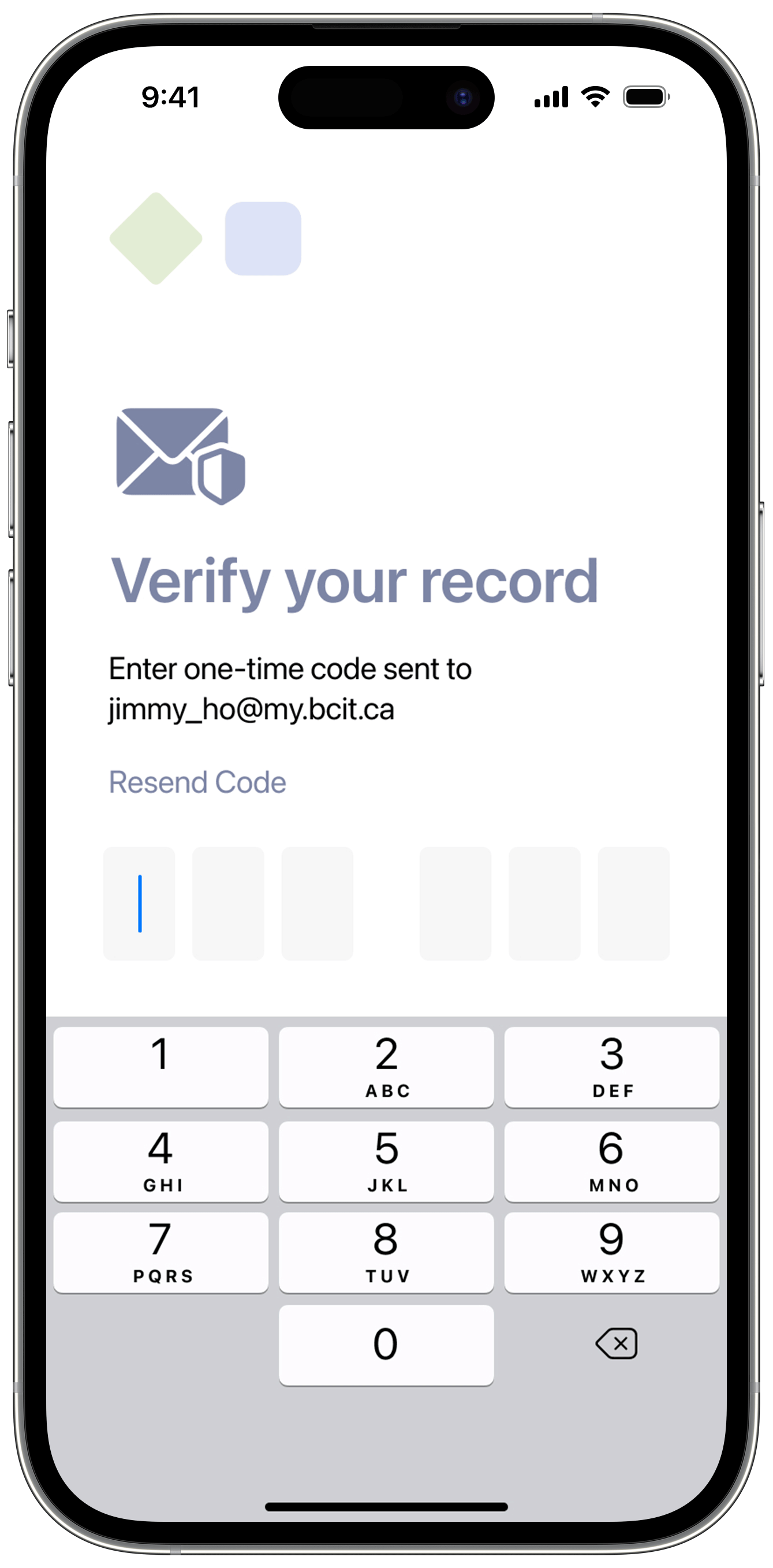 Verify your account with code sent to your school email.